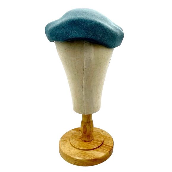 Vintage 1950s BB Ruth Velour Beret Hat Slate Blue Floral Applique Pearl Studded - Picture 8 of 16